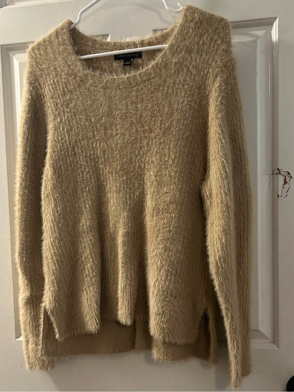 Banana Republic Fuzzy Crewneck Sweater in Camel